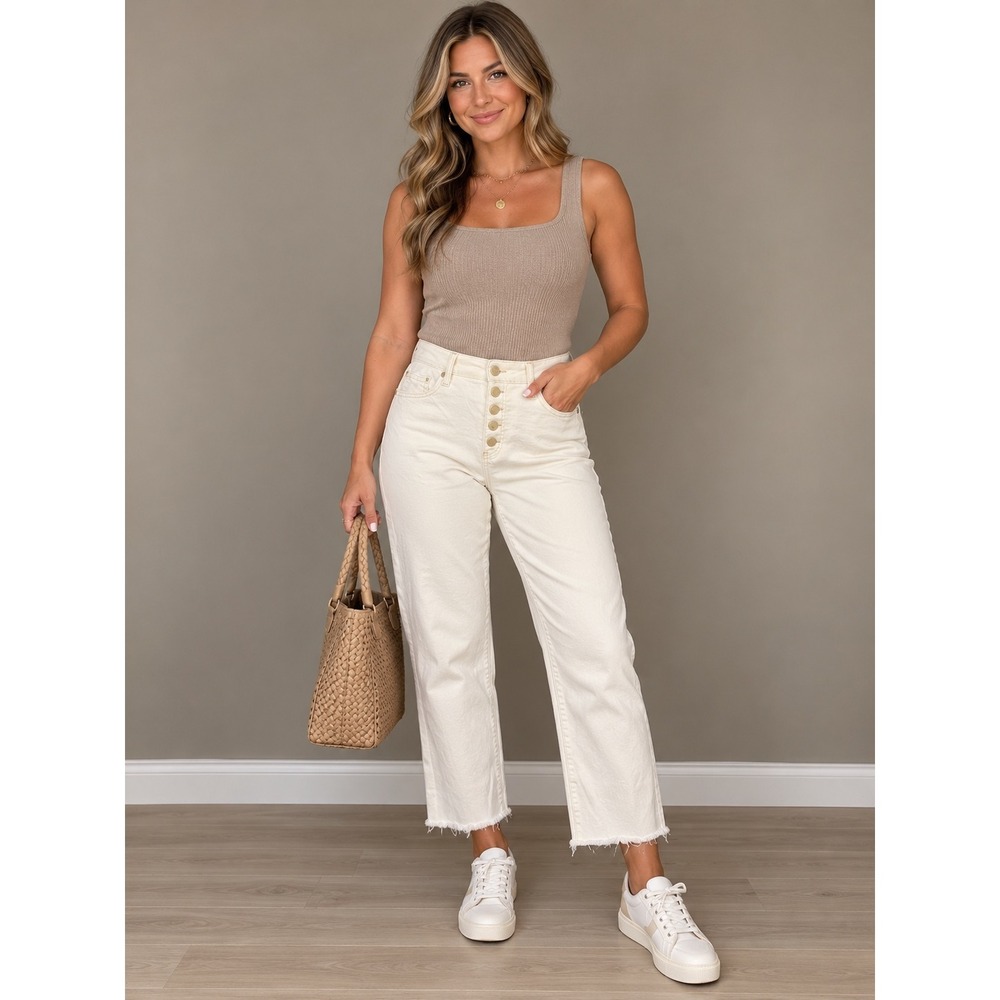 Judy Blue White Wide Leg Crop Jeans Raw Hem Button Fly Size 11/30